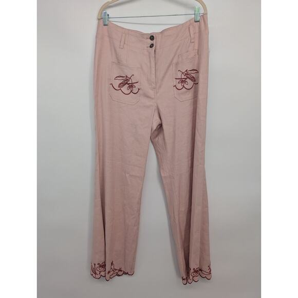 NWD Maeve The Junie Embroidered High-Rise Flare Pants Sz 32P Pink #7C503 - Picture 2 of 16